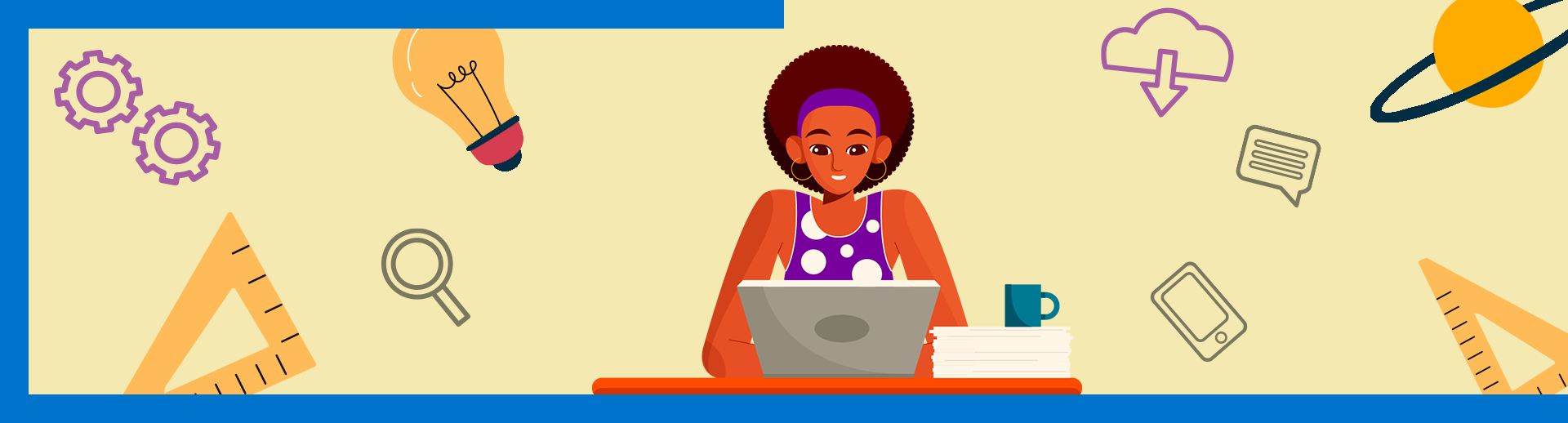 Professora utiliza computador enquanto toma café e se aprofunda nas ferramentas digitais para incrementar suas metodologias de ensino